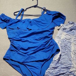 La Blanca Royal Blue' Ruffled One-Piece Swimsuit With Cover